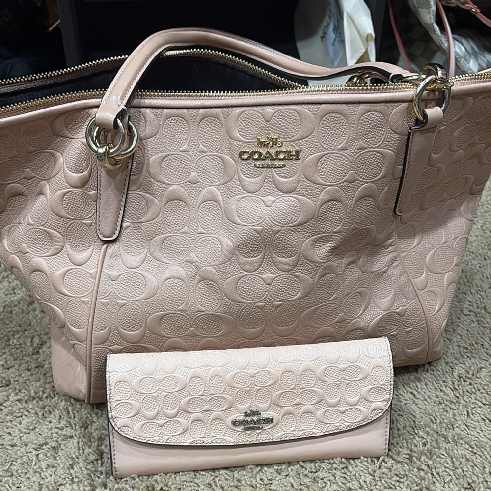 Coach Blush Embossed Leather Tote and Wallet